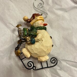 Festive Snowman Ornament with Green Scarf